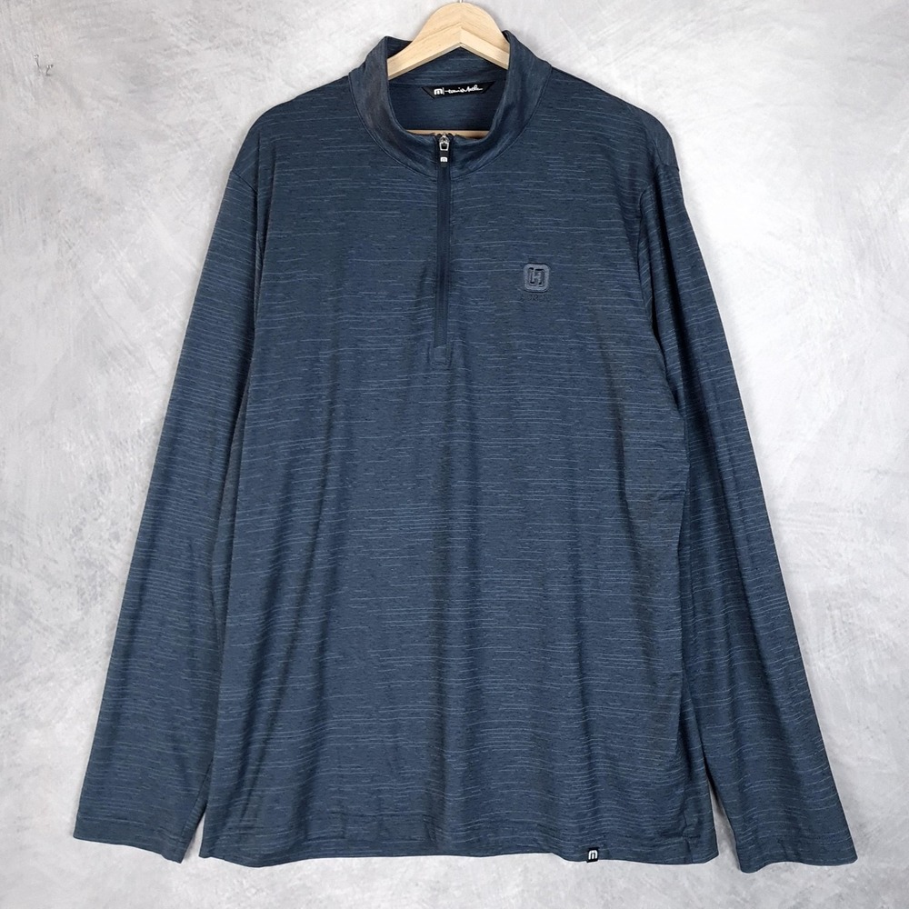 Travis Mathew 1/4 Zip Pullover Mens XL Blue Long Sleeve Golf Stretch Huron Logo